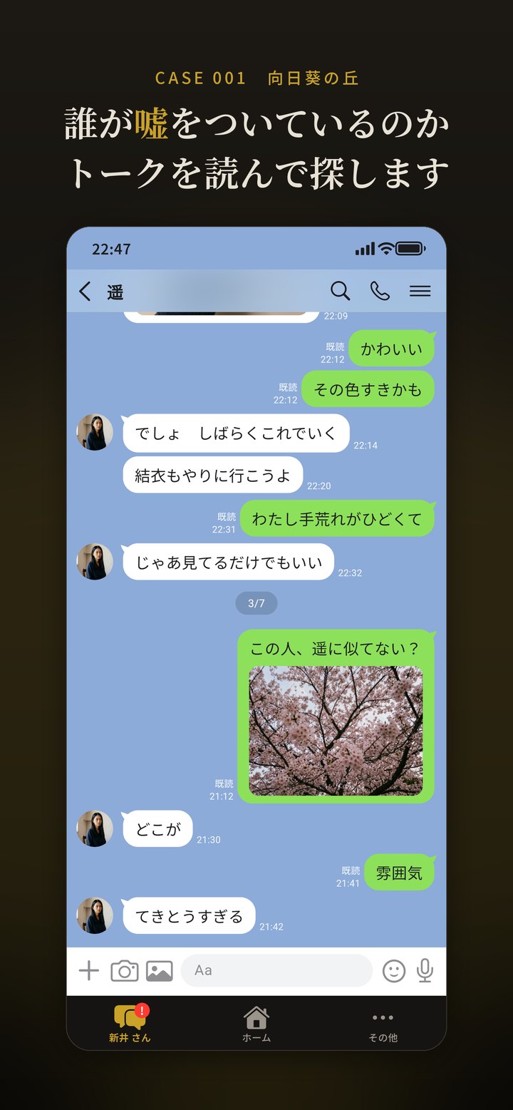 誰が嘘をついているのか、トークを読んで探します。友人とのトーク画面。